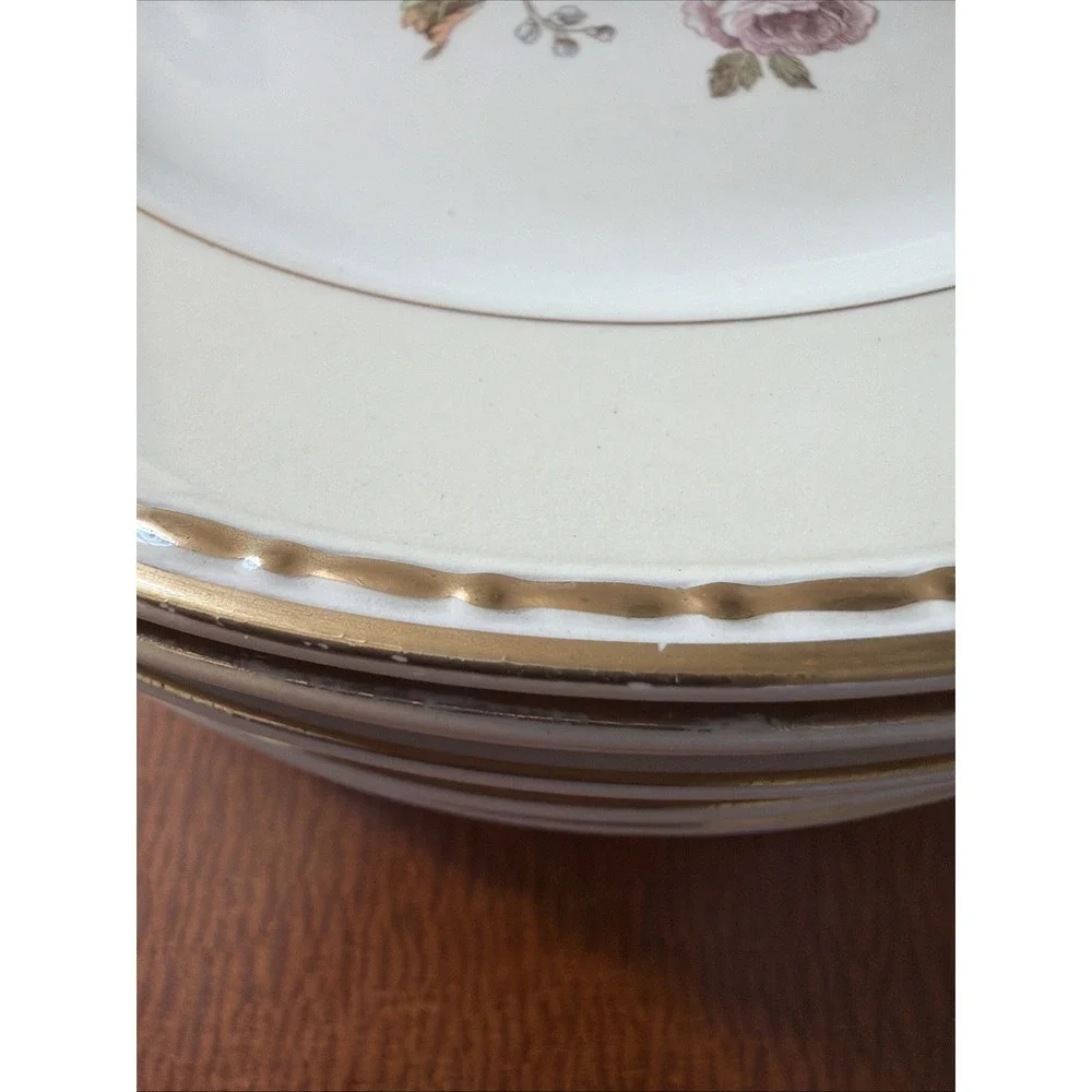 Vtg Homer‎ Laughlin Eggshell GEORGIAN Set Of 8 Gold Filigree Desert Plates 7